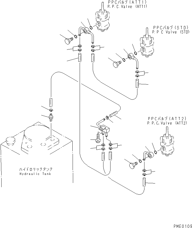 Wheel Loaders Komatsu / WA300-3A-XW S/N 50001-52999(wa300-2r) / HYDRAULIC PIPING (PPC VALVE LINE) (5/5) (DRAIN LINE)             (WITH 5-SPOOL VALVE)(#50001-)(150180 : 6535)