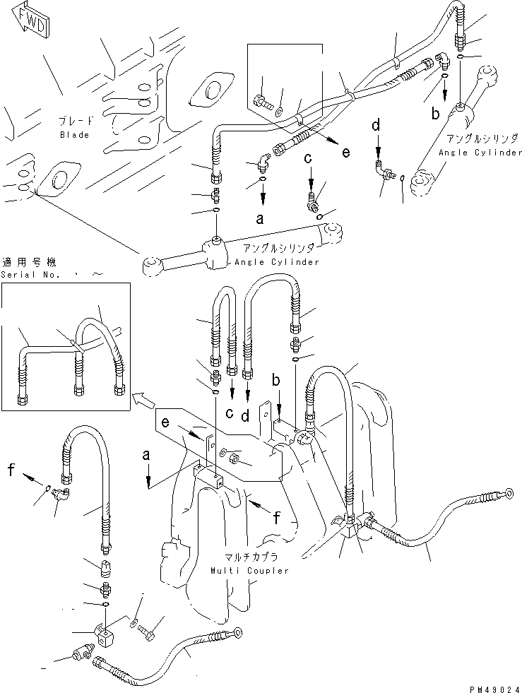 Wheel Loaders Komatsu / WA300-3A-XW S/N 50001-52999(wa300-2r) / PITCH AND ANGLE SNOW PLOW (WITH HYDRAULIC MULTI COUPLER) (3/3)   (ANGLE CYLINDER LINE)(#50001-)(210060 : 8027)