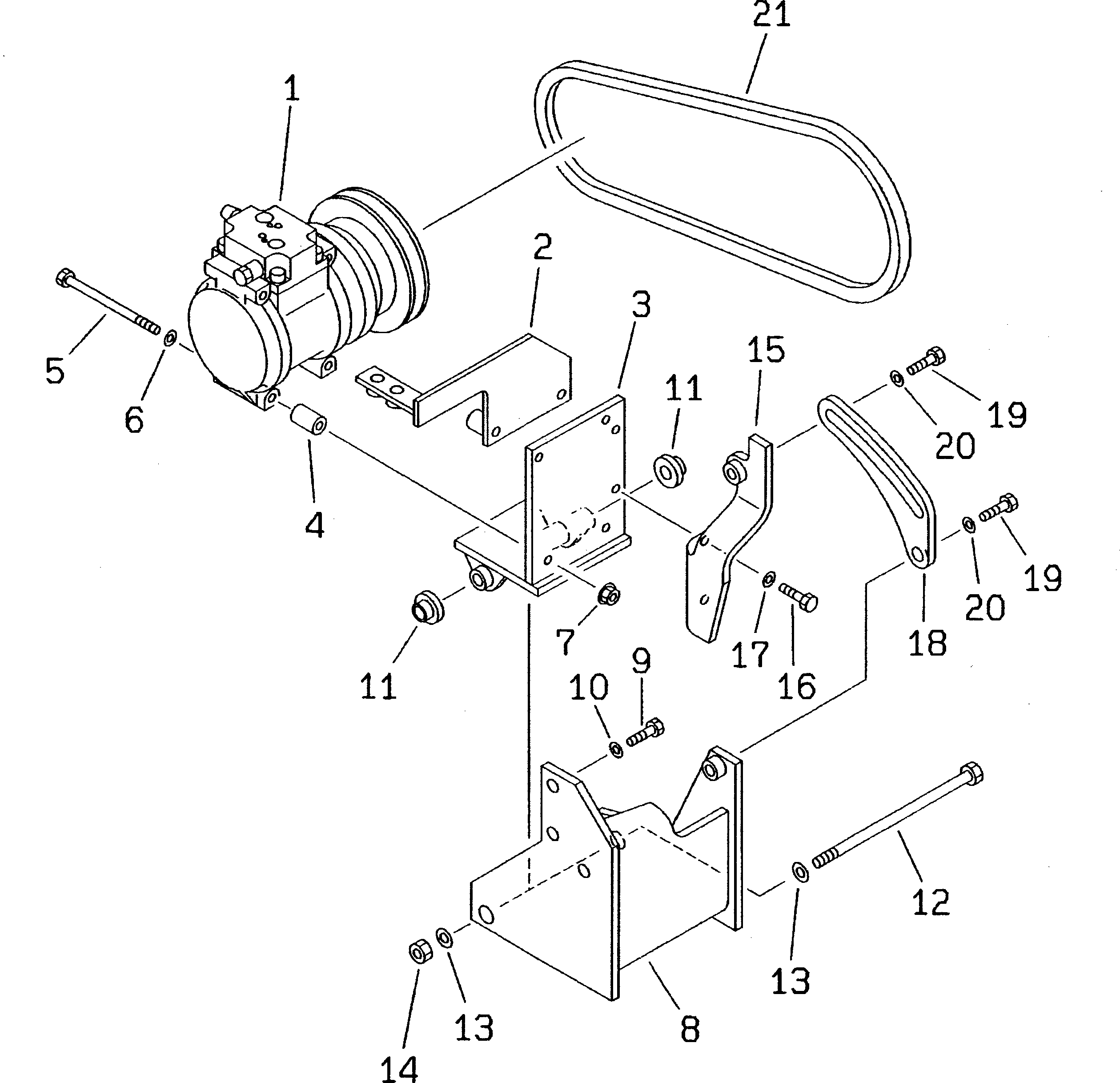 Wheel Loaders Komatsu / WA300-3A-X S/N 50001-52999(wa300-3r) / AIR CONDITIONER RELATED PARTS (1/8) (AIR COMPRESSOR MOUNTING)(#50001-)(150540 : 5621)