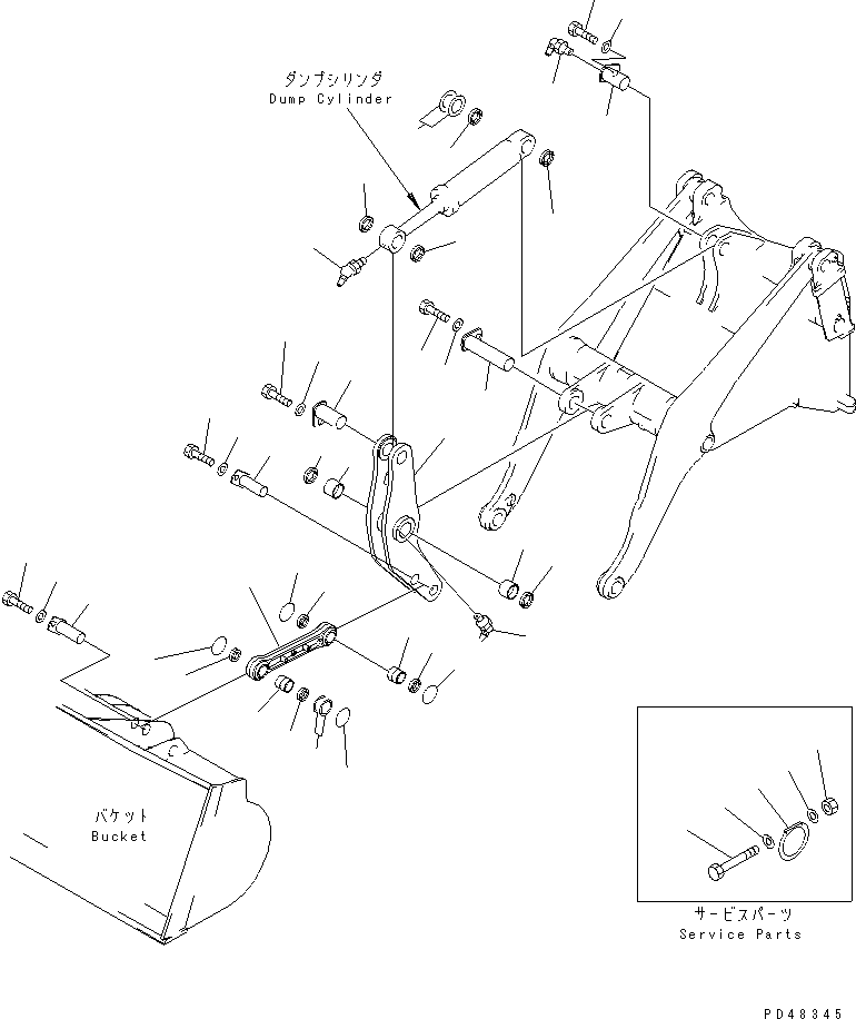 Wheel Loaders Komatsu / WA300-3A-X S/N 50001-52999(wa300-3r) / BELLCRANK (WITH AUTO GREASE SYSTEM)(#50001-)(210110 : 7029)