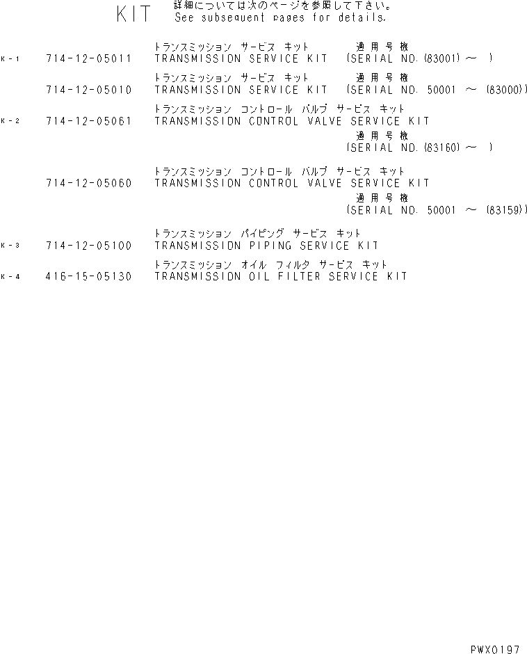 Wheel Loaders Komatsu / WA320-3 S/N 50001-52999 (Overseas Version)(wa320-7c) / SERVICE KIT(#50001-)(240030 : 9991)