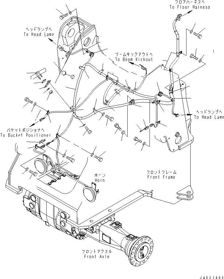 Komatsu parts book diagram for WA320-5 S/N 60001-UP: FRONT HARNESS (FOR EXCEPT JAPAN)