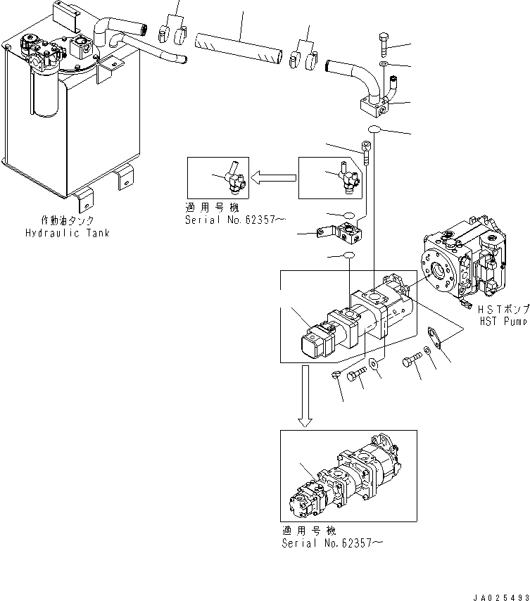 Komatsu parts book diagram for WA320-5 S/N 60001-UP: HYDRAULIC PUMP(#62357-)