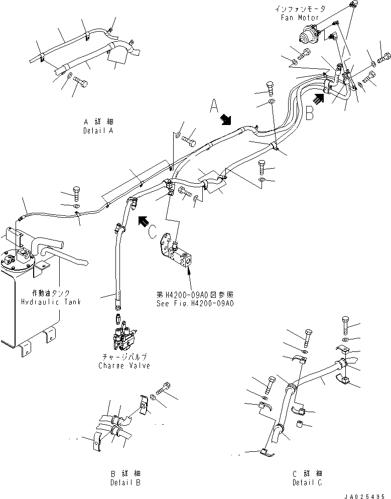 Komatsu parts book diagram for WA320-5 S/N 60001-UP: FAN DRIVE PIPING(#62357-)