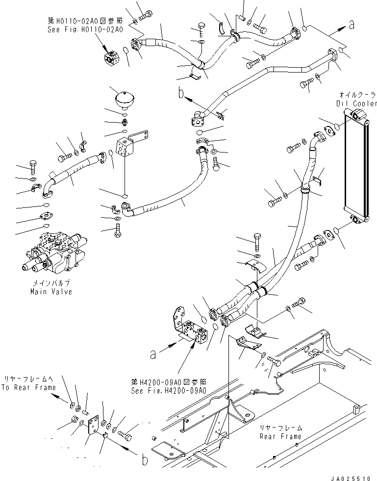 Komatsu parts book diagram for WA320-5 S/N 60001-UP: HYDRAULIC PIPING (RETURN LINE 1/2) (FOR 2-SPOOL VALVE)(#62357-)