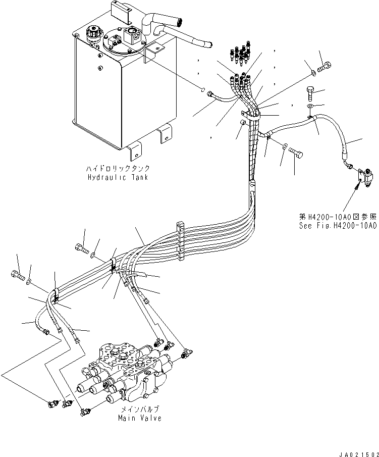 Komatsu parts book diagram for WA320-5 S/N 60001-UP: HYDRAULIC PIPING (P.P.C. PIPING 2/2) (FOR EMERGENCY STEERING ? 3-SPOOL VALVE)