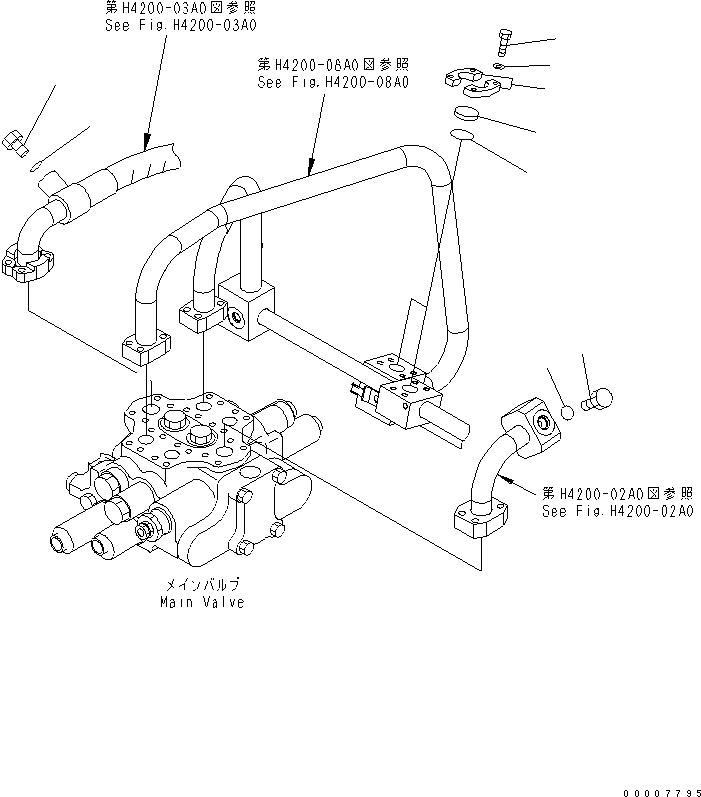 Komatsu parts book diagram for WA320-5 S/N 60001-UP: HYDRAULIC PIPING (PLUG) (FOR E.C.S.S LESS)