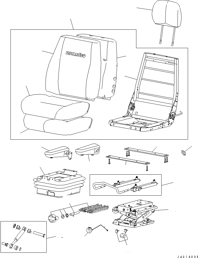 Komatsu parts book diagram for WA320-5 S/N 60001-UP: OPERATOR'S SEAT (FABRIC TYPE) (KAB) (FOR EXCEPT JAPAN)(#62498-62503)
