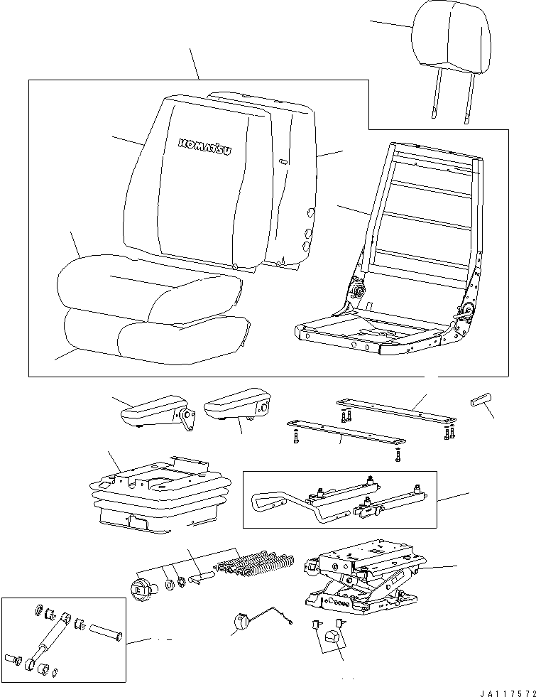 Komatsu parts book diagram for WA320-5 S/N 60001-UP: OPERATOR'S SEAT (FABRIC TYPE) (KAB) (FOR EXCEPT JAPAN)(#62504-)