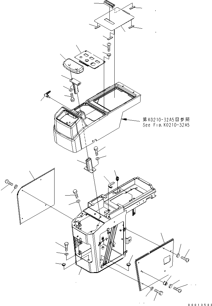 Komatsu parts book diagram for WA320-5 S/N 60001-UP: FLOOR (CONSOLE BOX) (R.H.) (2-LEVER) (FOR EXCEPT JAPAN)