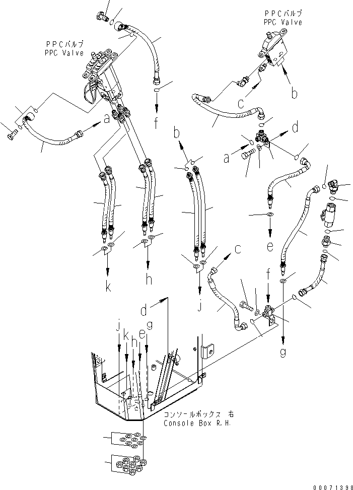 Komatsu parts book diagram for WA320-5 S/N 60001-UP: FLOOR (LOADER CONTROL) (2/2) (HOSE) (3-LEVER)(#63001-)