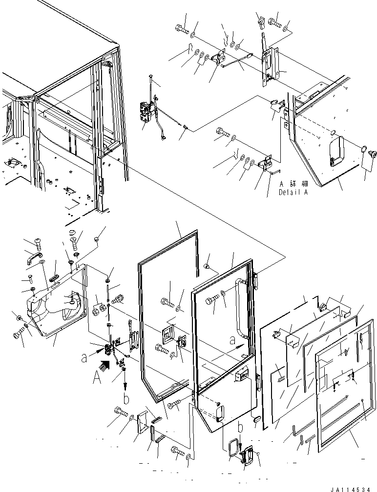 Komatsu parts book diagram for WA320-5 S/N 60001-UP: ROPS CAB (DOOR L.H.)(#63001-)