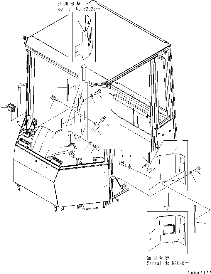 Komatsu parts book diagram for WA320-5 S/N 60001-UP: ROPS CAB (COVER) (FOR EXCEPT JAPAN) (FOR AIR CONDITIONER)