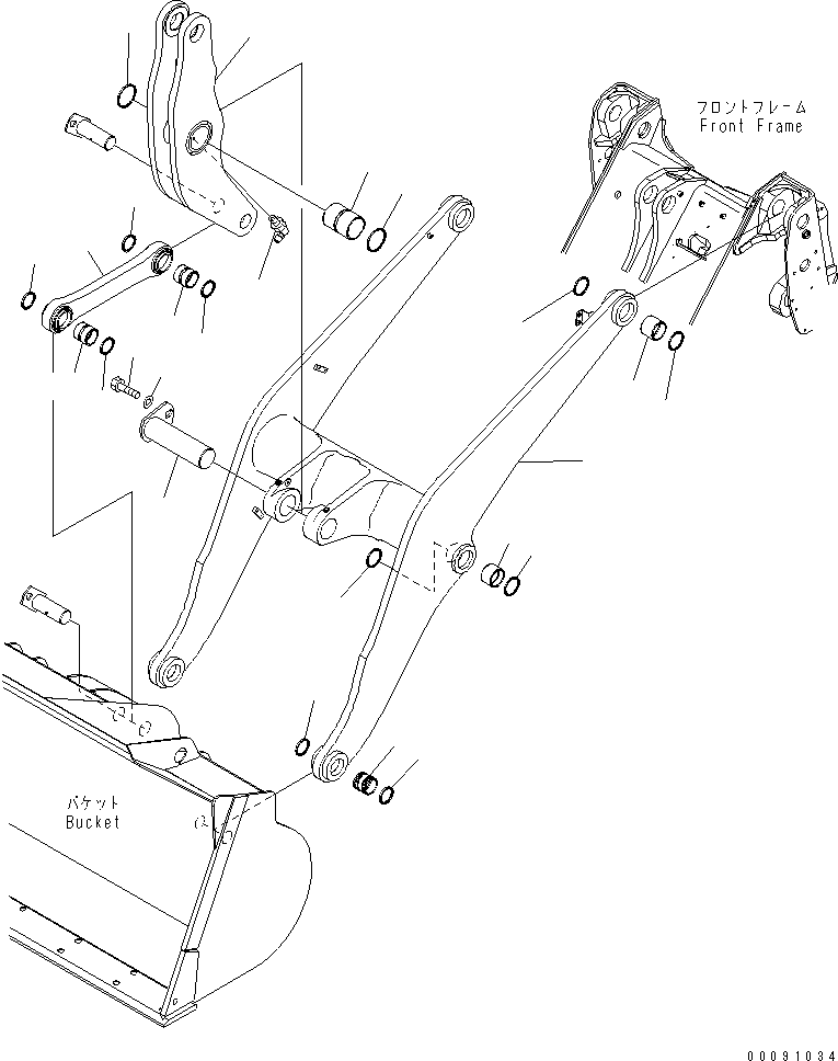 Komatsu parts book diagram for WA320-5 S/N 60001-UP: LIFT ARM AND BELL CRANK (3-SPOOL VALVE)(#62021-)
