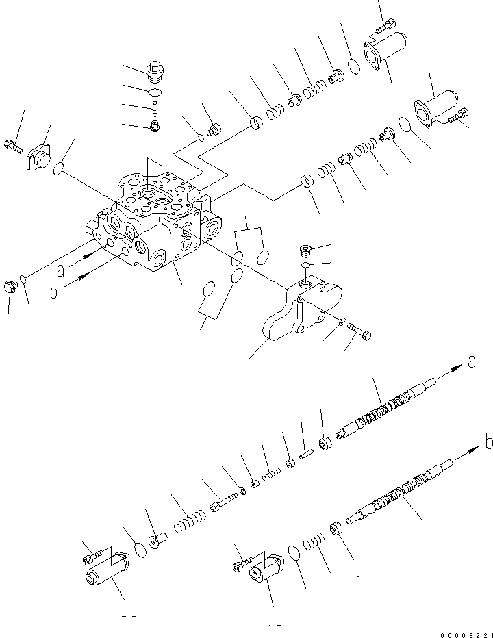 Komatsu parts book diagram for WA320-5 S/N 60001-UP: CONTROL VALVE (2-SPOOL) (1/2)