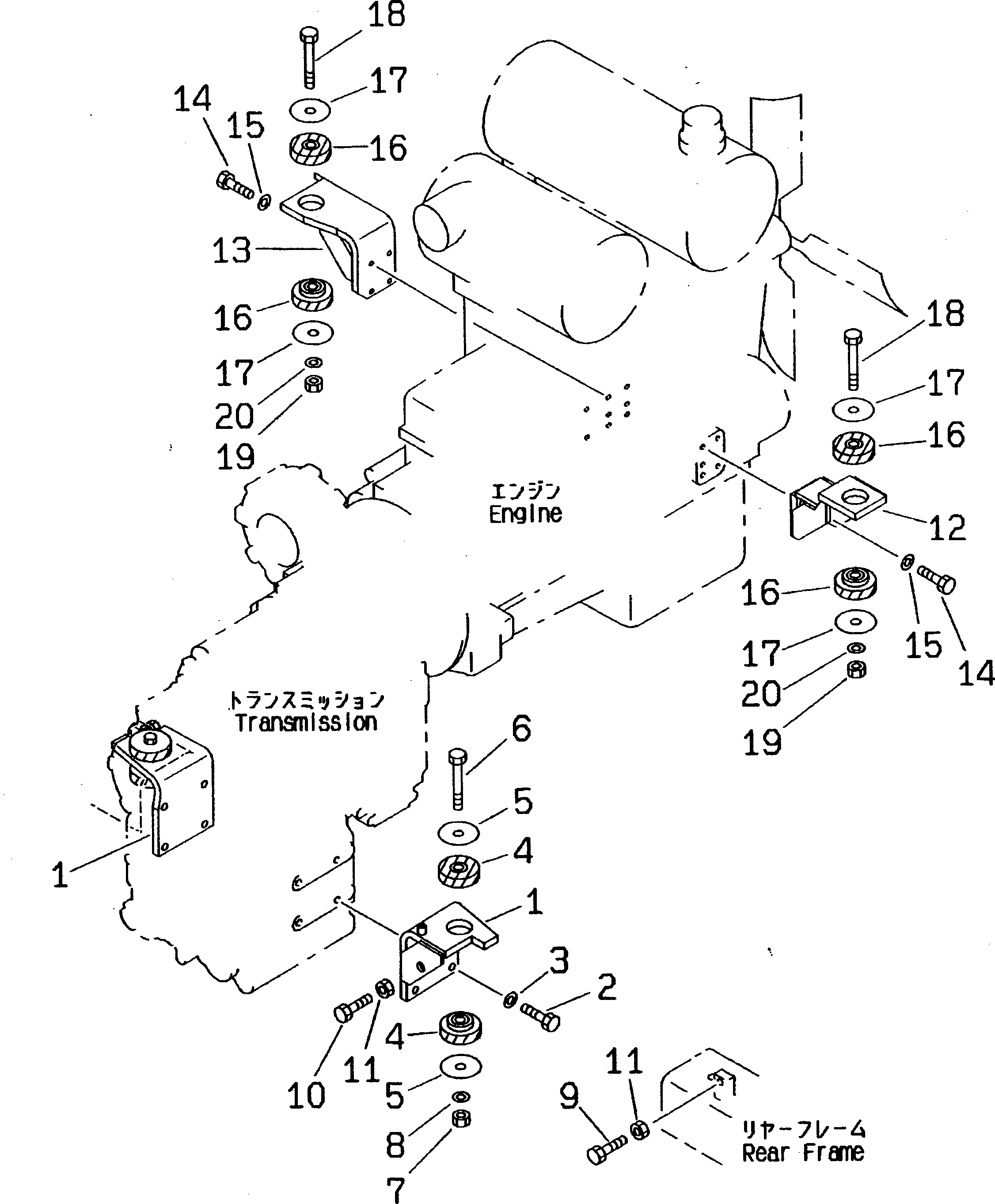 Wheel Loaders Komatsu / WA380-3 S/N 50001-52999 (Overseas Version)(wa380-0c) / ENGINE MOUNTING PARTS(#50001-)(030010 : 1001)