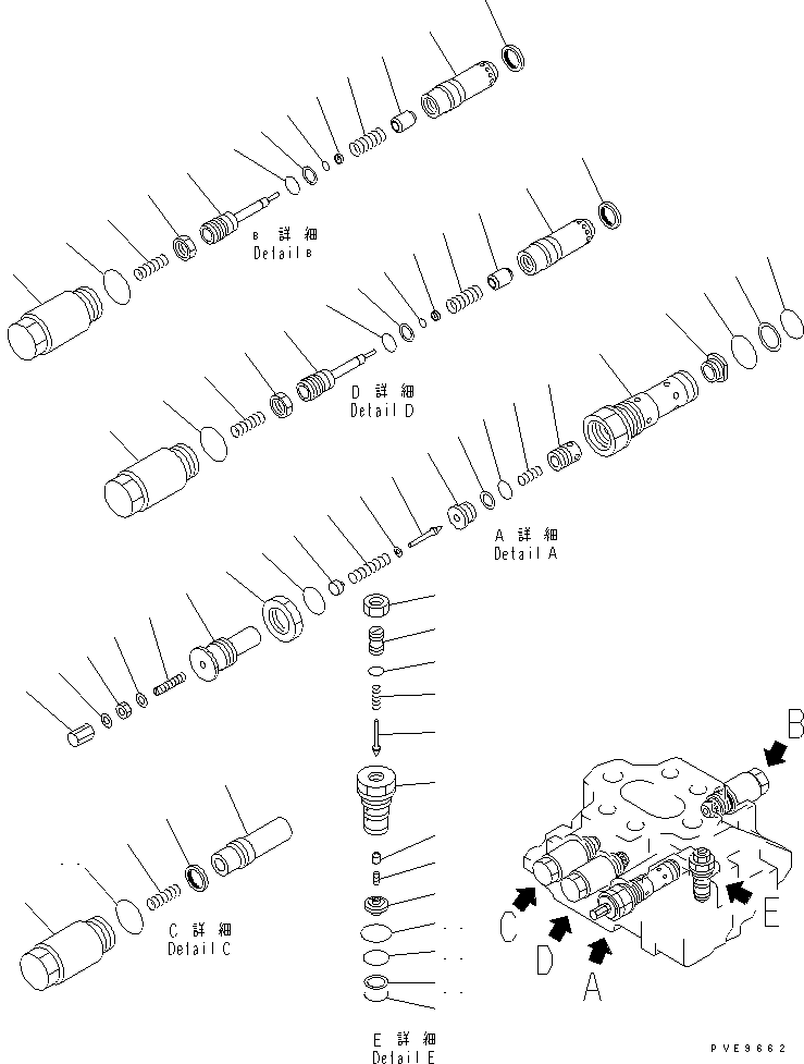 Wheel Loaders Komatsu / WA380-3 S/N 50001-52999 (Overseas Version)(wa380-0c) / CONTROL VALVE (2-SPOOL) (3/3)(#50001-)(180080 : 6203)