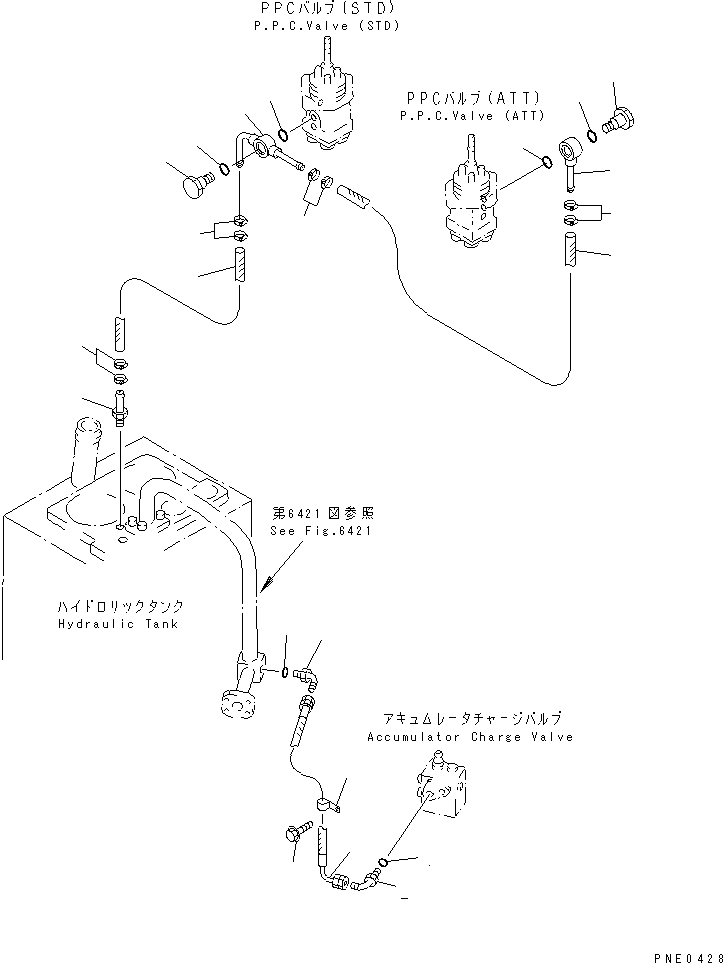 Wheel Loaders Komatsu / WA380-3 S/N 50001-52999 (Overseas Version)(wa380-0c) / HYDRAULIC PIPING (PPC VALVE LINE) (4/4) (DRAIN LINE)             (WITH 3-SPOOL VALVE)(#50001-)(180340 : 6514)