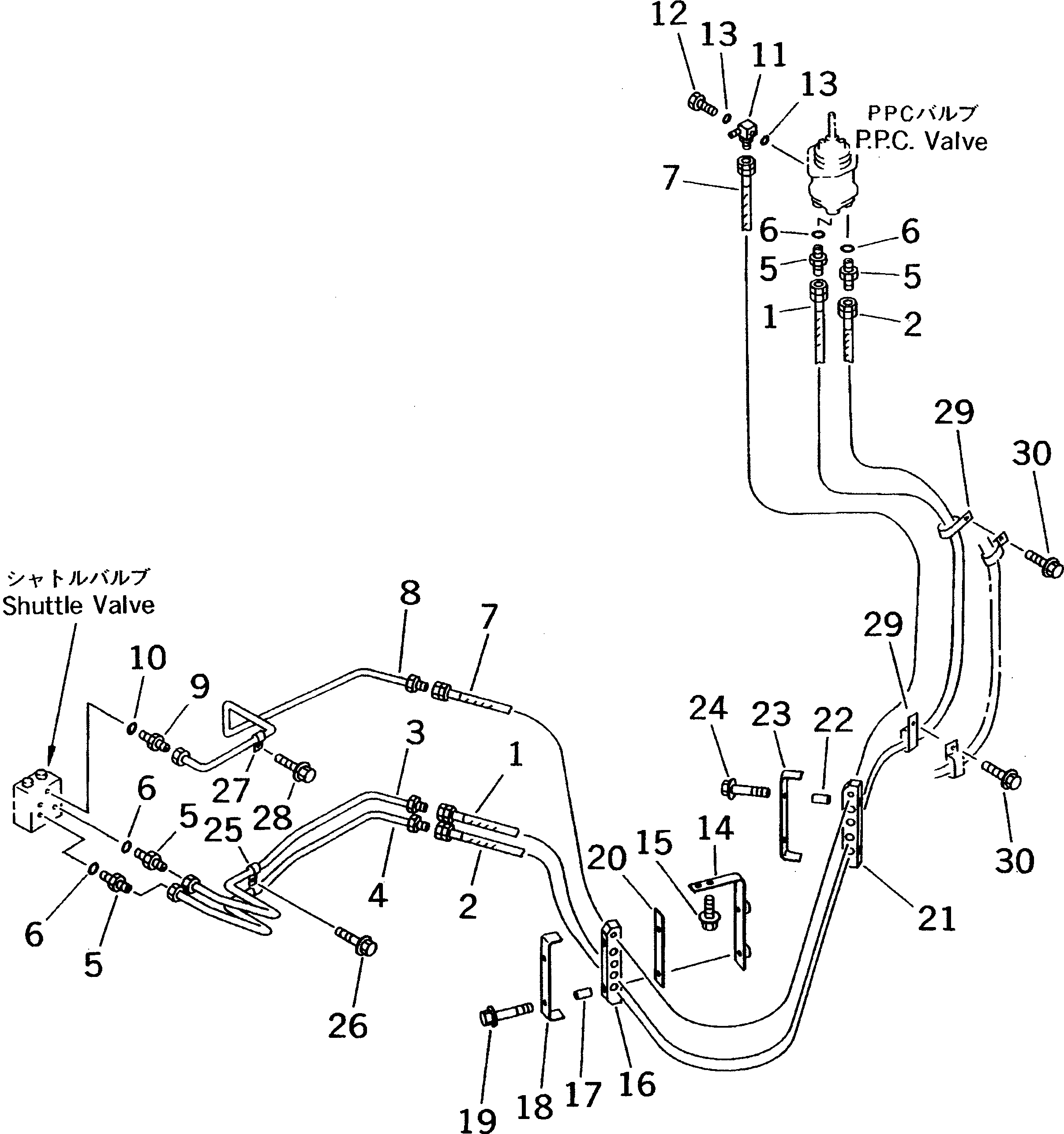 Wheel Loaders Komatsu / WA380-3 S/N 50001-52999 (Overseas Version)(wa380-0c) / HYDRAULIC PIPING (BUCKET AUTO LEVELING SYSTEM LINE) (1/2)(#50001-)(180380 : 6581)