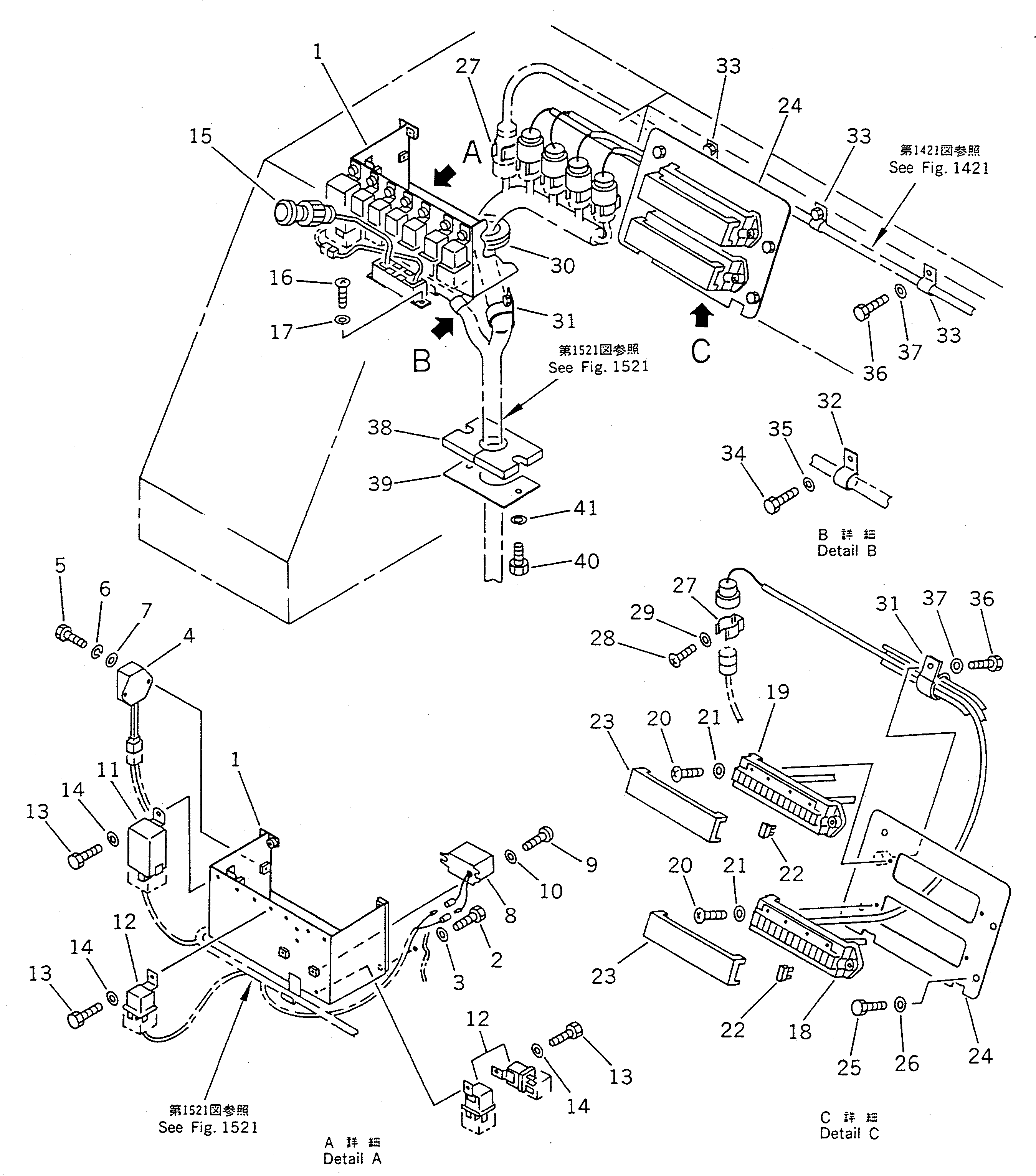 Wheel Loaders Komatsu / WA400-1 S/N 10001-UP (Overseas Version)(wa400-1c) / ELECTRYCAL SYSTEM (CONSOLE BOX ? R.H.)(#11041-11165)(030140 : 1431A)