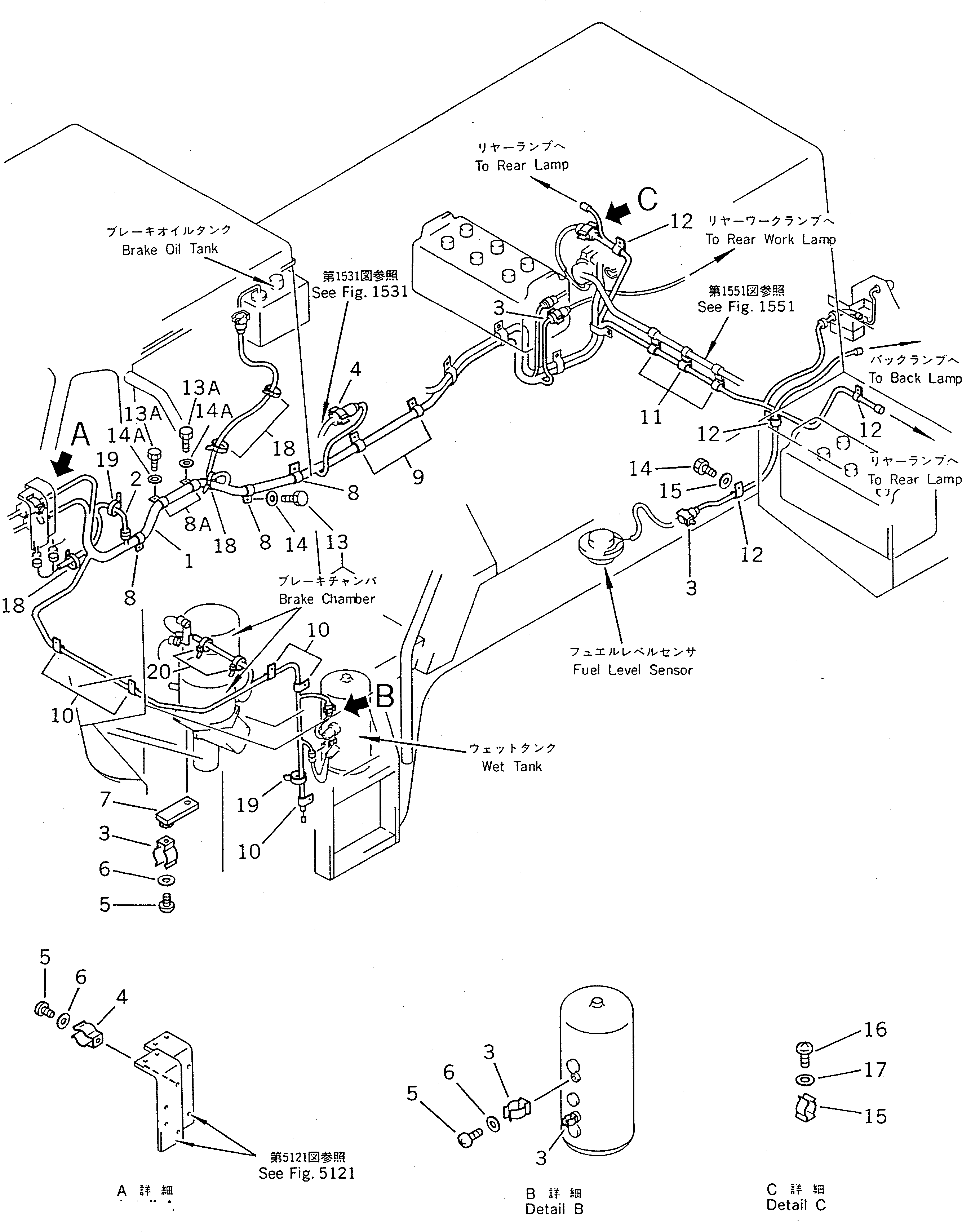 Wheel Loaders Komatsu / WA400-1 S/N 10001-UP (Overseas Version)(wa400-1c) / ELECTRICAL SYSTEM (REAR FRAME LINE)(030210 : 1541)