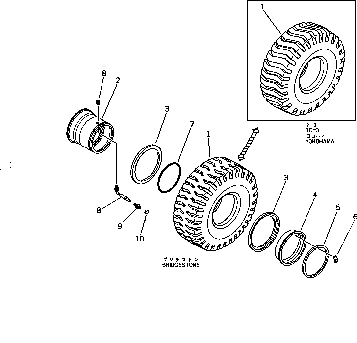 Wheel Loaders Komatsu / WA400-1 S/N 10001-UP (Overseas Version)(wa400-1c) / WHEEL AND TUBELLESS TIRE(090160 : 3411)