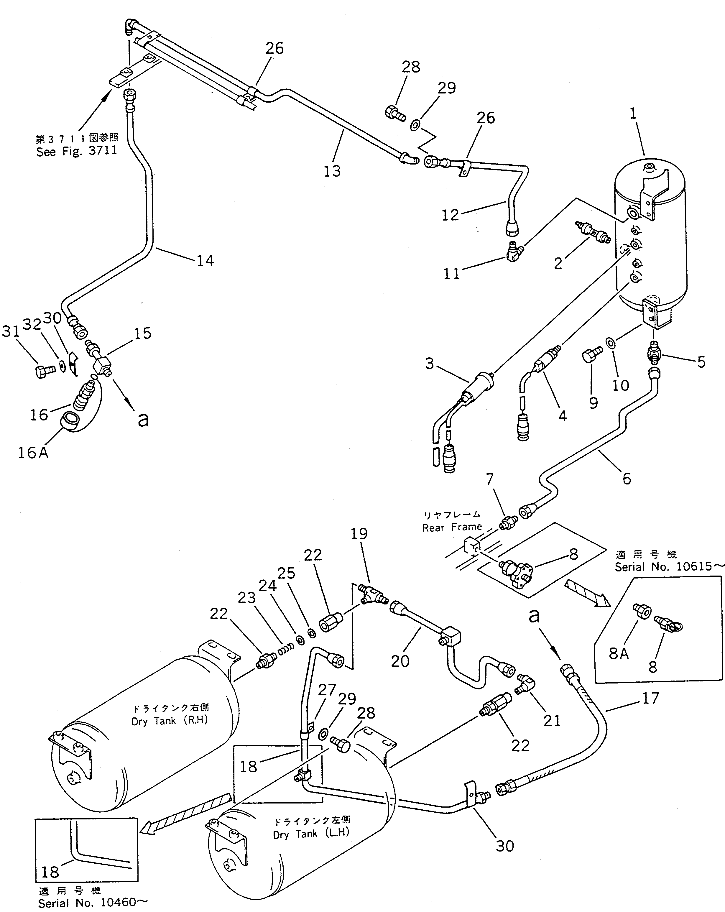 Wheel Loaders Komatsu / WA400-1 S/N 10001-UP (Overseas Version)(wa400-1c) / AIR PIPING (WET TANK TO DRY TANK)(#10001-10793)(090210 : 3511)