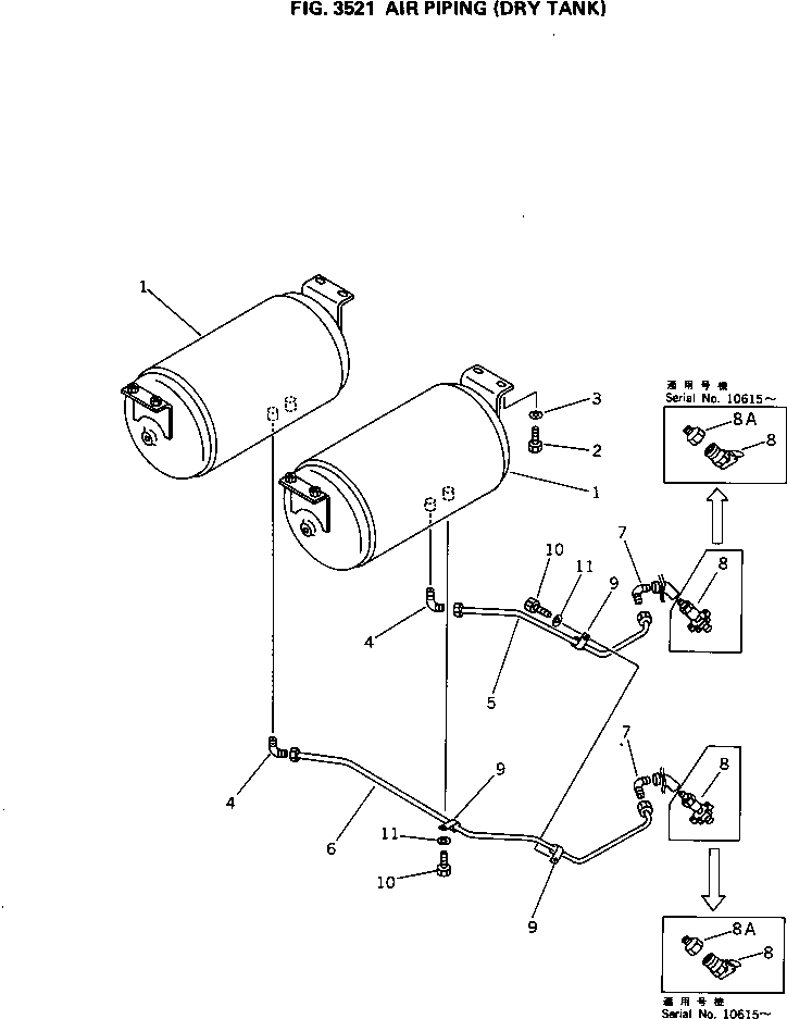 Wheel Loaders Komatsu / WA400-1 S/N 10001-UP (Overseas Version)(wa400-1c) / AIR PIPING (DRY TANK)(090230 : 3521)