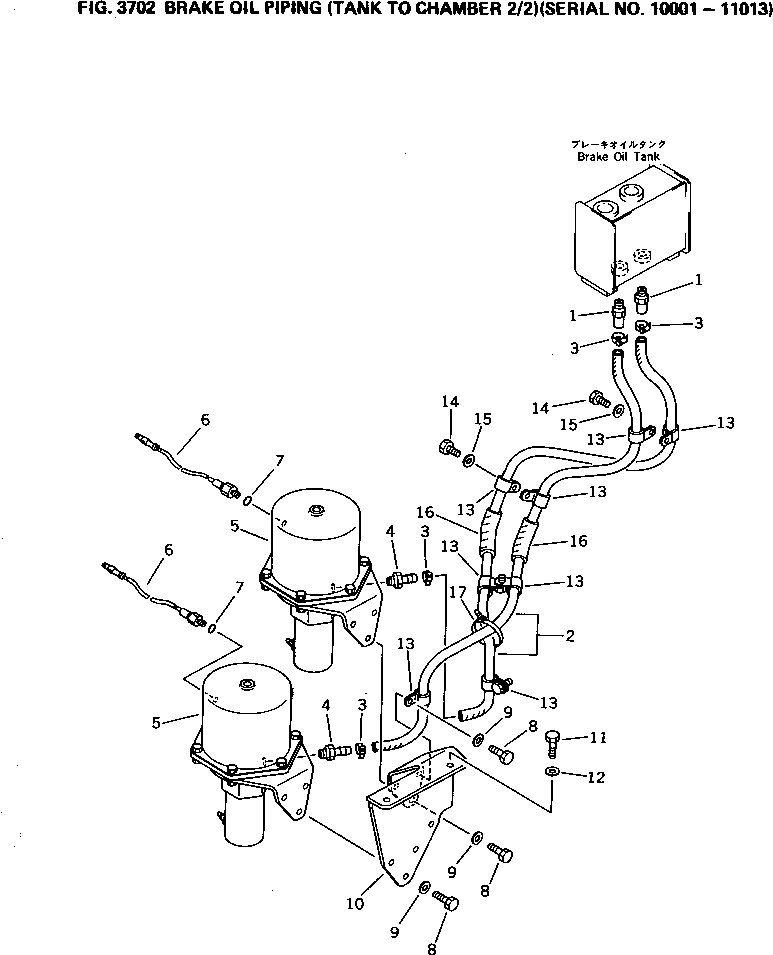 Wheel Loaders Komatsu / WA400-1 S/N 10001-UP (Overseas Version)(wa400-1c) / BRAKE OIL PIPING (TANK TO CHAMBER 2/2)(#10001-11013)(090320 : 3702)