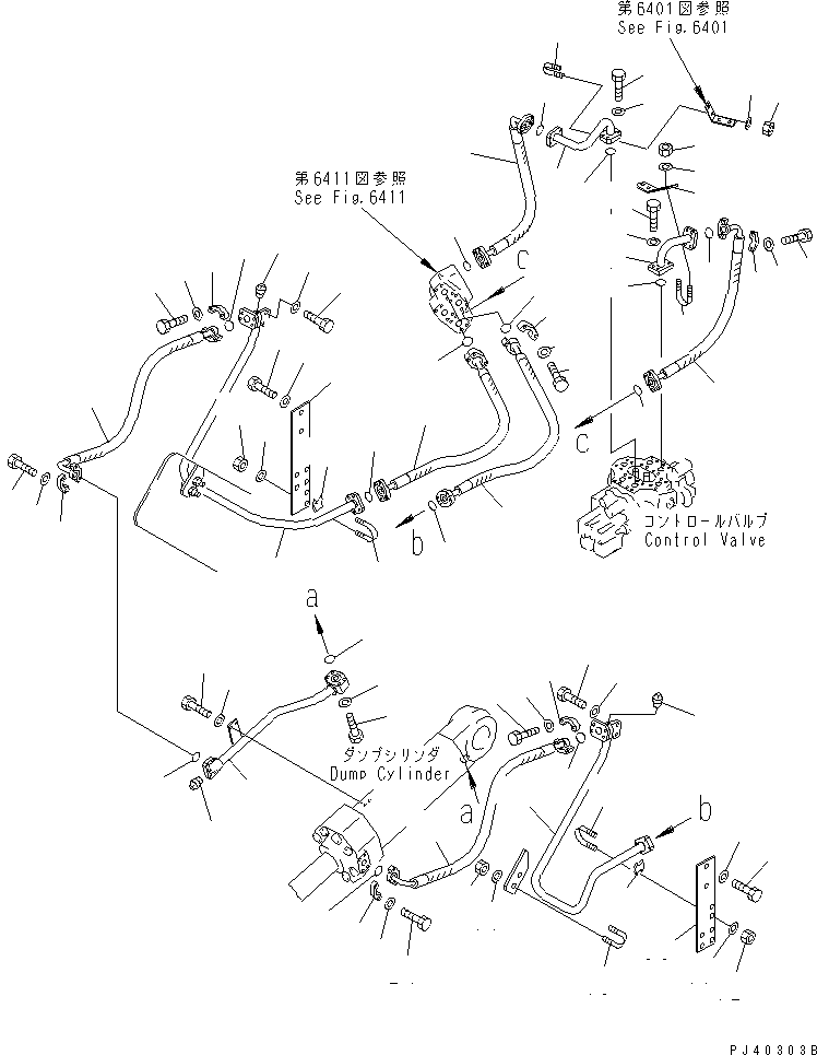 Wheel Loaders Komatsu / WA400-1 S/N 10001-UP (Overseas Version)(wa400-1c) / HYDRAULIC PIPING (DUMP CYLINDER LINE)(180180 : 6421)