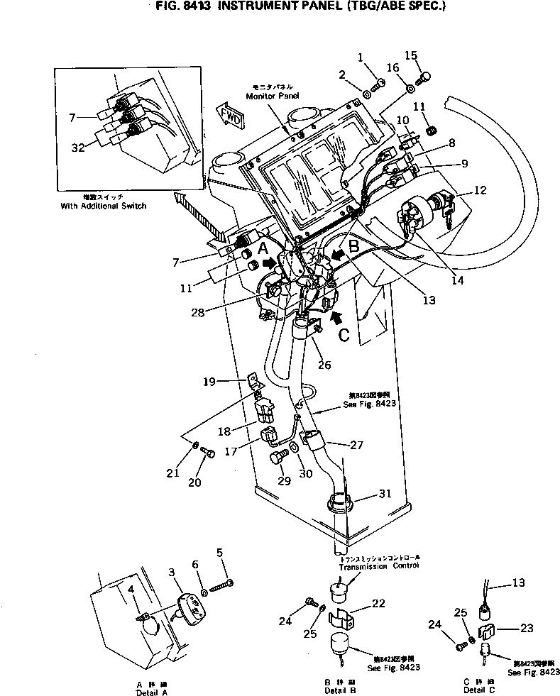Wheel Loaders Komatsu / WA400-1 S/N 10001-UP (Overseas Version)(wa400-1c) / INSTRUMENT PANEL (TBG/ABE SPEC.)(240030 : 8413)