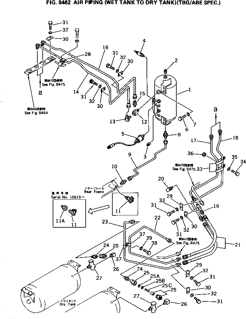 Wheel Loaders Komatsu / WA400-1 S/N 10001-UP (Overseas Version)(wa400-1c) / AIR PIPING (WET TANK TO DRY TANK) (TBG/ABE SPEC.)(240140 : 8462)
