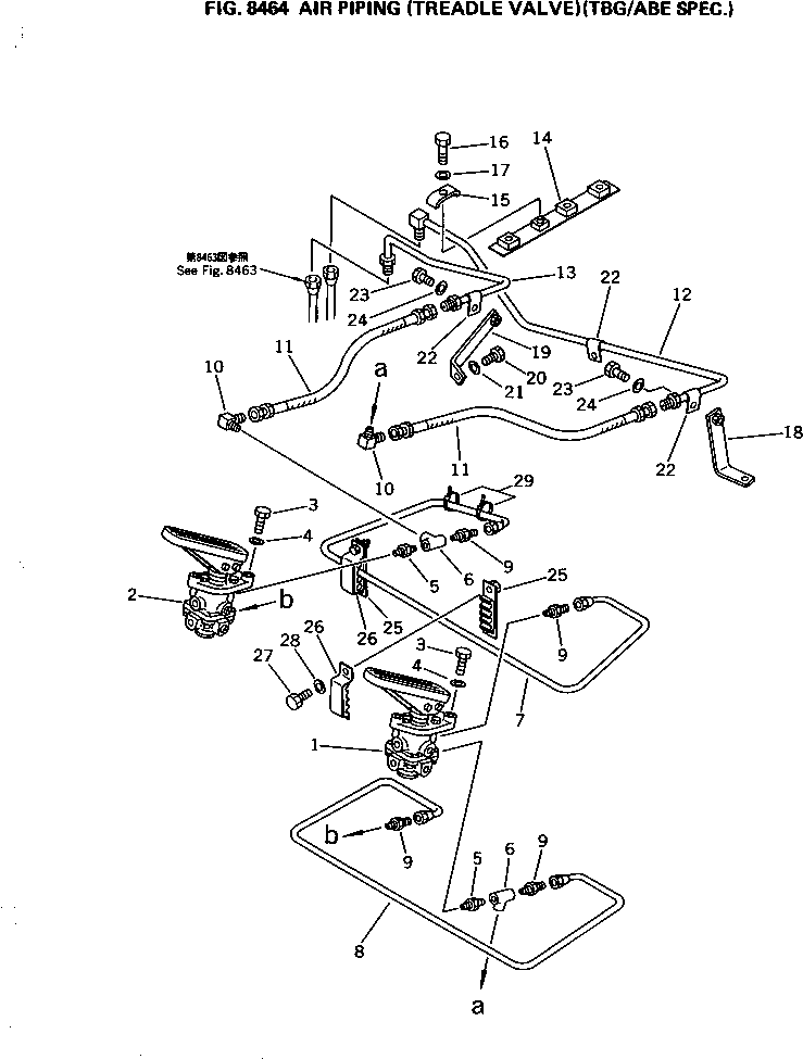 Wheel Loaders Komatsu / WA400-1 S/N 10001-UP (Overseas Version)(wa400-1c) / AIR PIPING (TREADLE VALVE) (TBG/ABE SPEC.)(240160 : 8464)