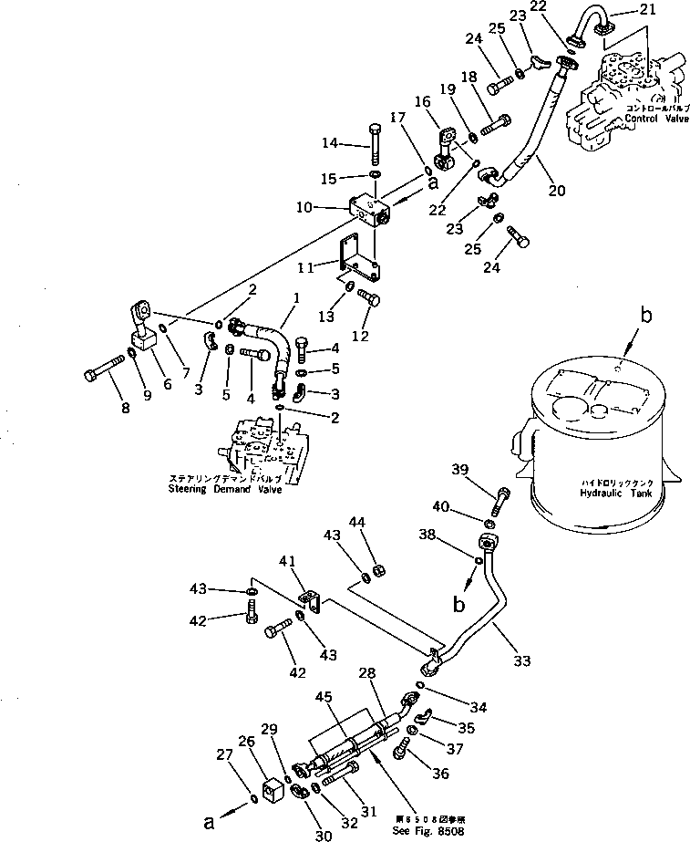Wheel Loaders Komatsu / WA400-1 S/N 10001-UP (Overseas Version)(wa400-1c) / EMERGENCY STEERING PIPING (3/4) (ABE SPEC.)(240290 : 8507)