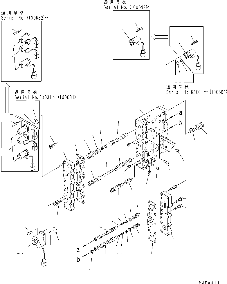 Wheel Loaders Komatsu / WA400-3-H S/N 63001-UP(wa400-7r) / TRANSMISSION CONTROL VALVE (LOWER VALVE) (FOR EMERGENCY STEERING)(150360 : F4350-62A1)