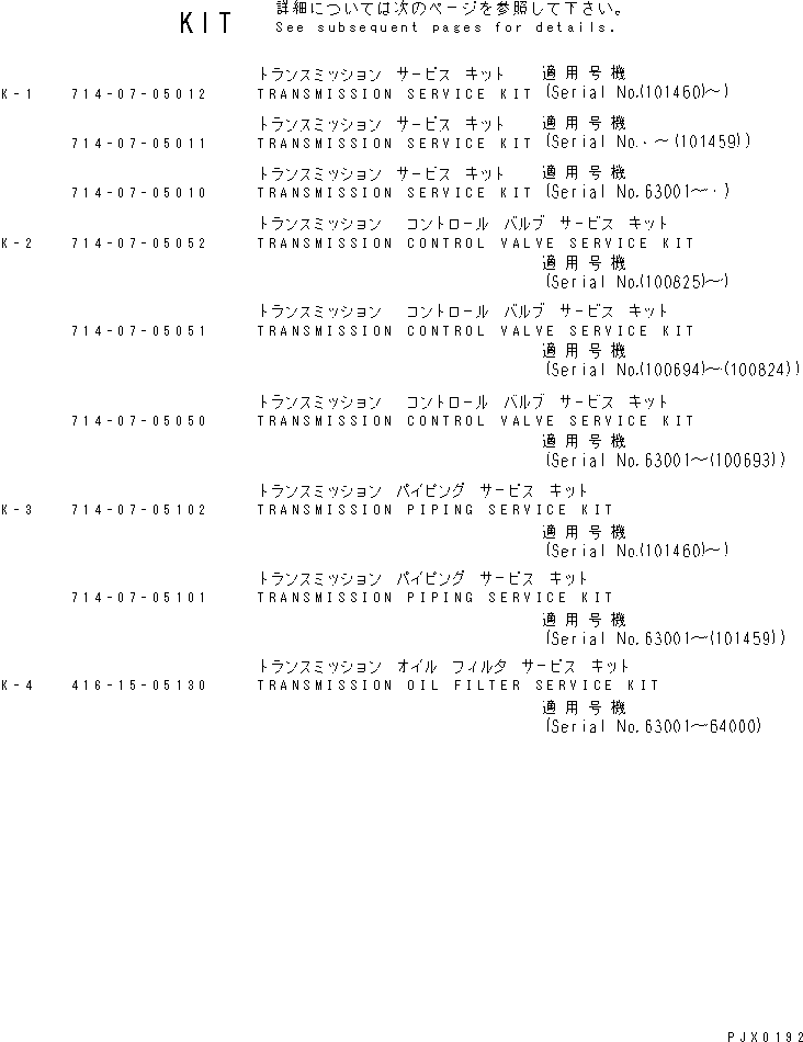 Wheel Loaders Komatsu / WA400-3-H S/N 63001-UP(wa400-7r) / KIT (TRANSMISSION)(420010 : Y0100-01A0)