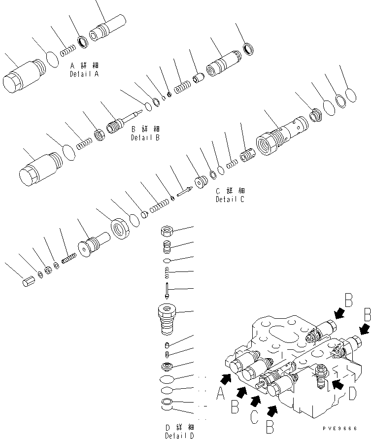 Wheel Loaders Komatsu / WA400-3-H S/N 63001-UP(wa400-7r) / CONTROL VALVE (3-SPOOL) (4/4)(420250 : Y1663-04A0)