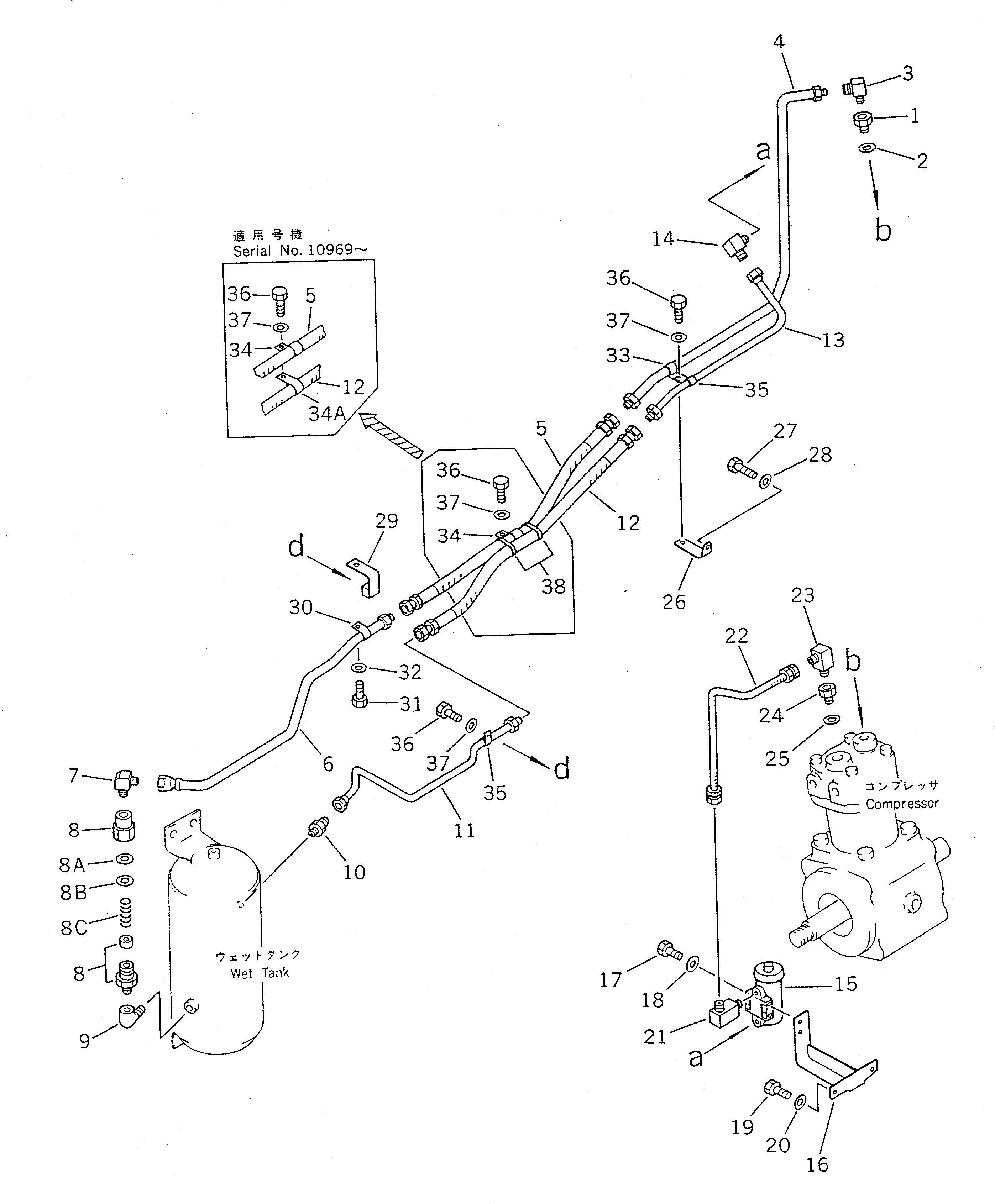 Wheel Loaders Komatsu / WA450-1 S/N 10001-UP (Overseas Version)(wa450-1c) / AIR PIPING (COMPRESSOR TO WET TANK)(#10001-19999)(090330 : 3501)