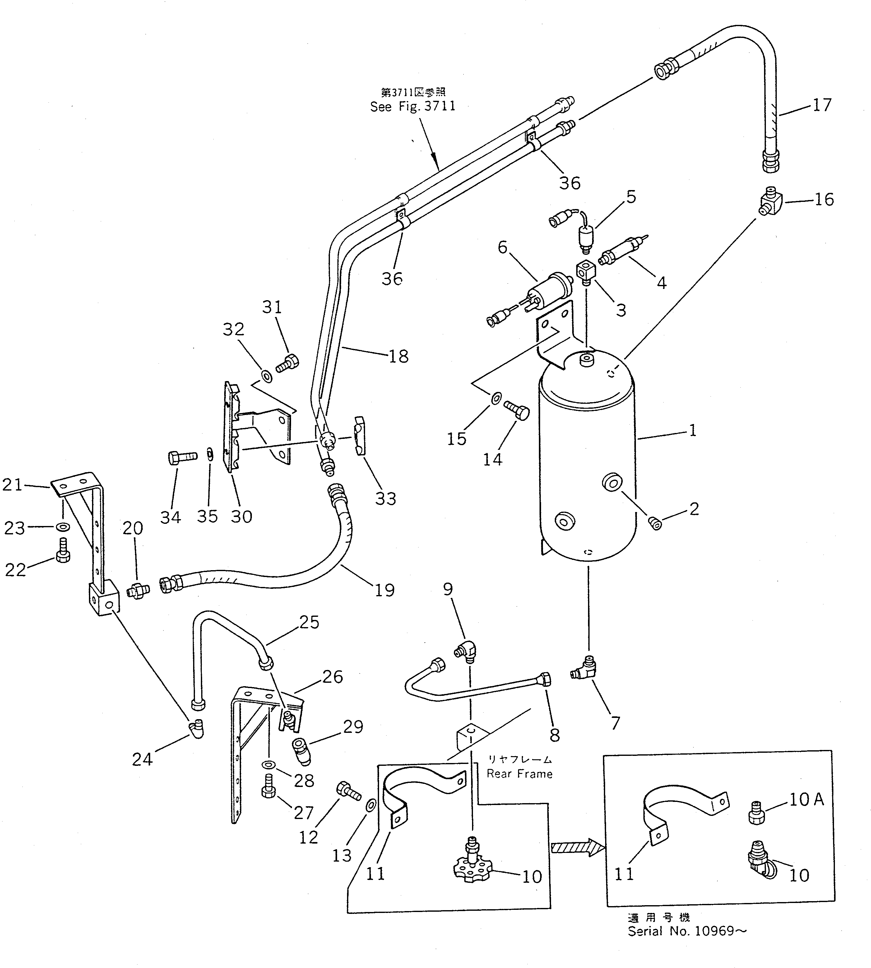 Wheel Loaders Komatsu / WA450-1 S/N 10001-UP (Overseas Version)(wa450-1c) / AIR PIPING (WET TANK TO DRY TANK)(#10001-10943)(090350 : 3511)