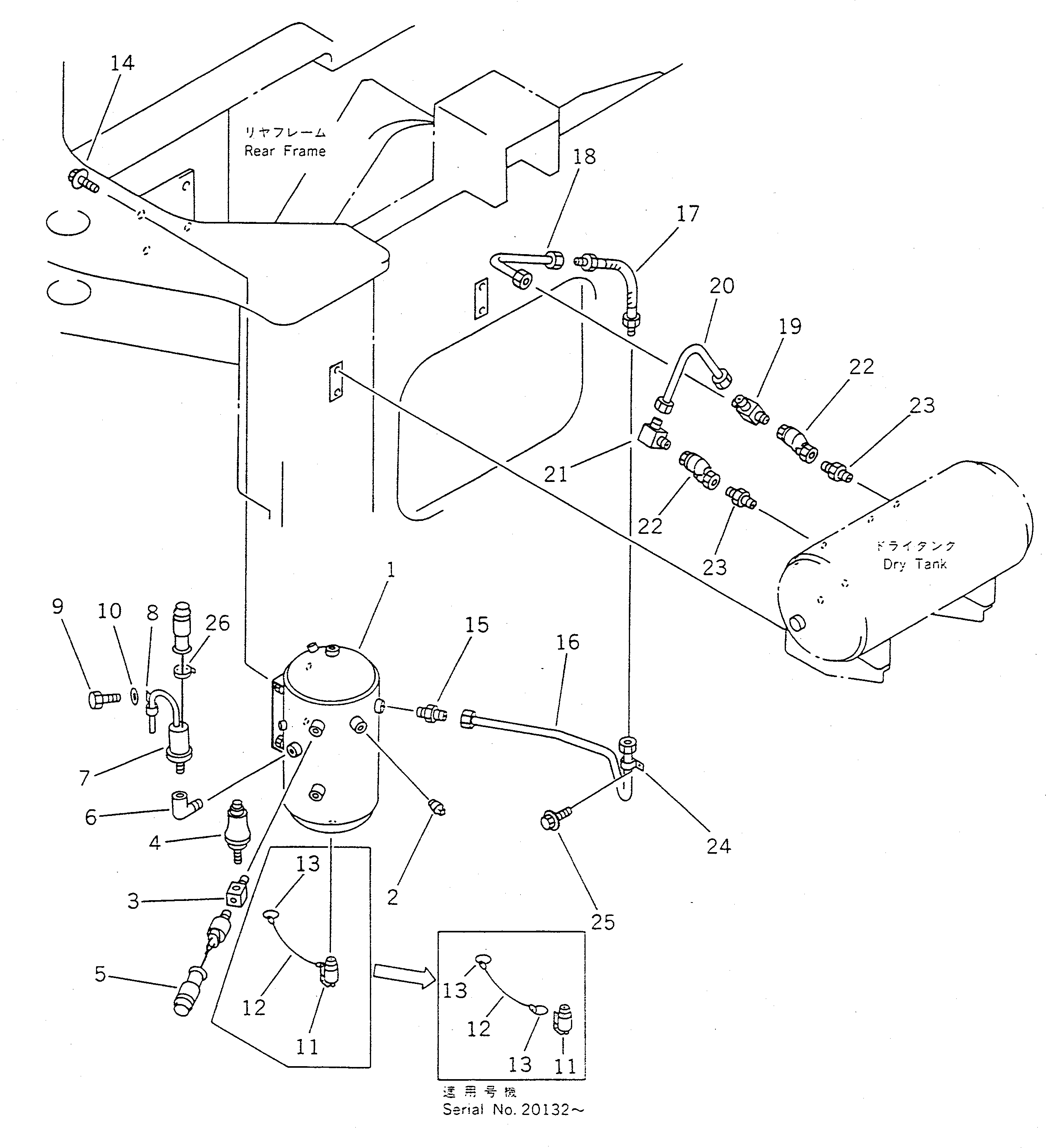 Wheel Loaders Komatsu / WA450-1 S/N 10001-UP (Overseas Version)(wa450-1c) / AIR PIPING (WET TANK TO DRY TANK)(#20001-)(090370 : 3511B)