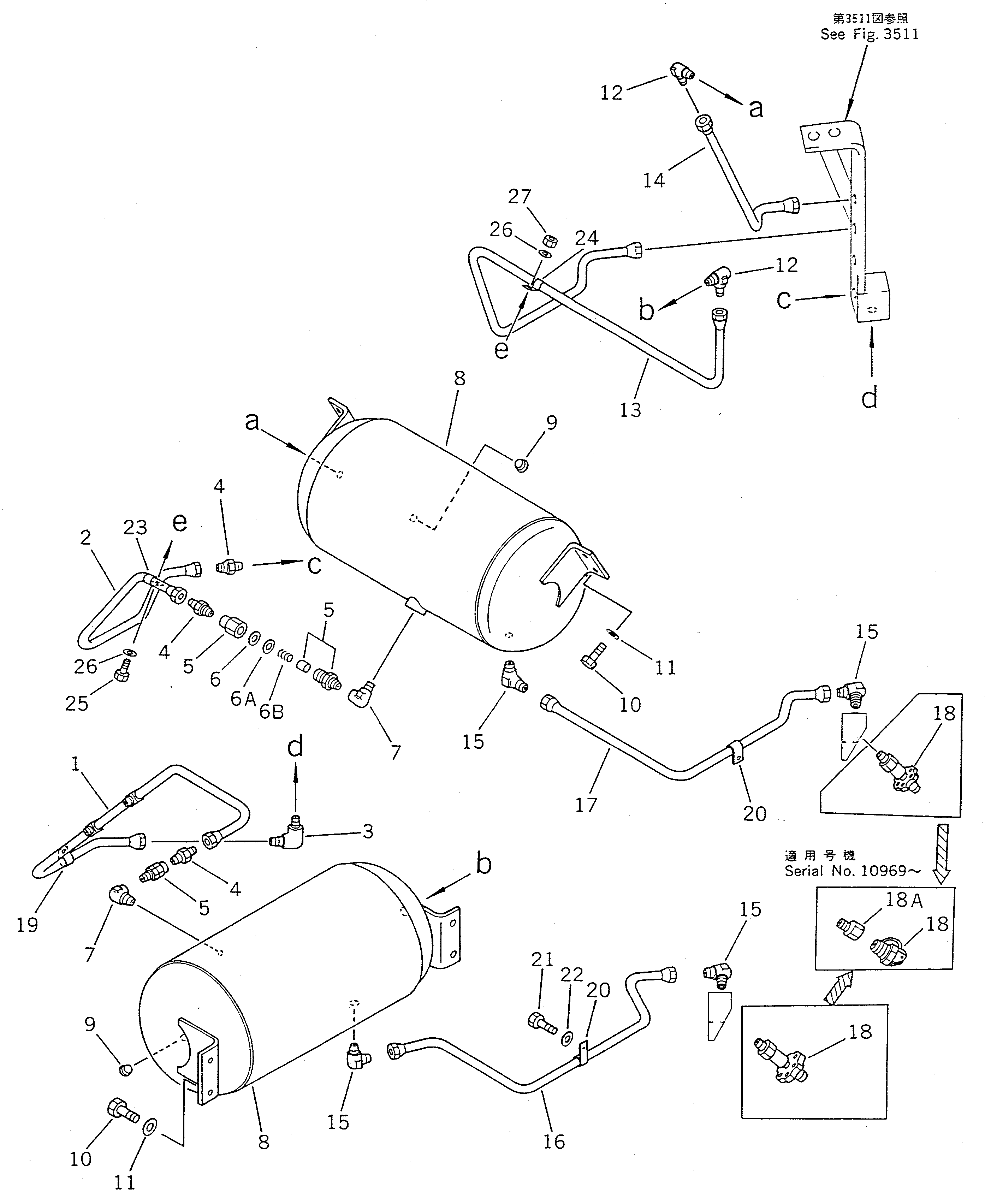 Wheel Loaders Komatsu / WA450-1 S/N 10001-UP (Overseas Version)(wa450-1c) / AIR PIPING (DRY TANK)(#10001-10943)(090380 : 3521)