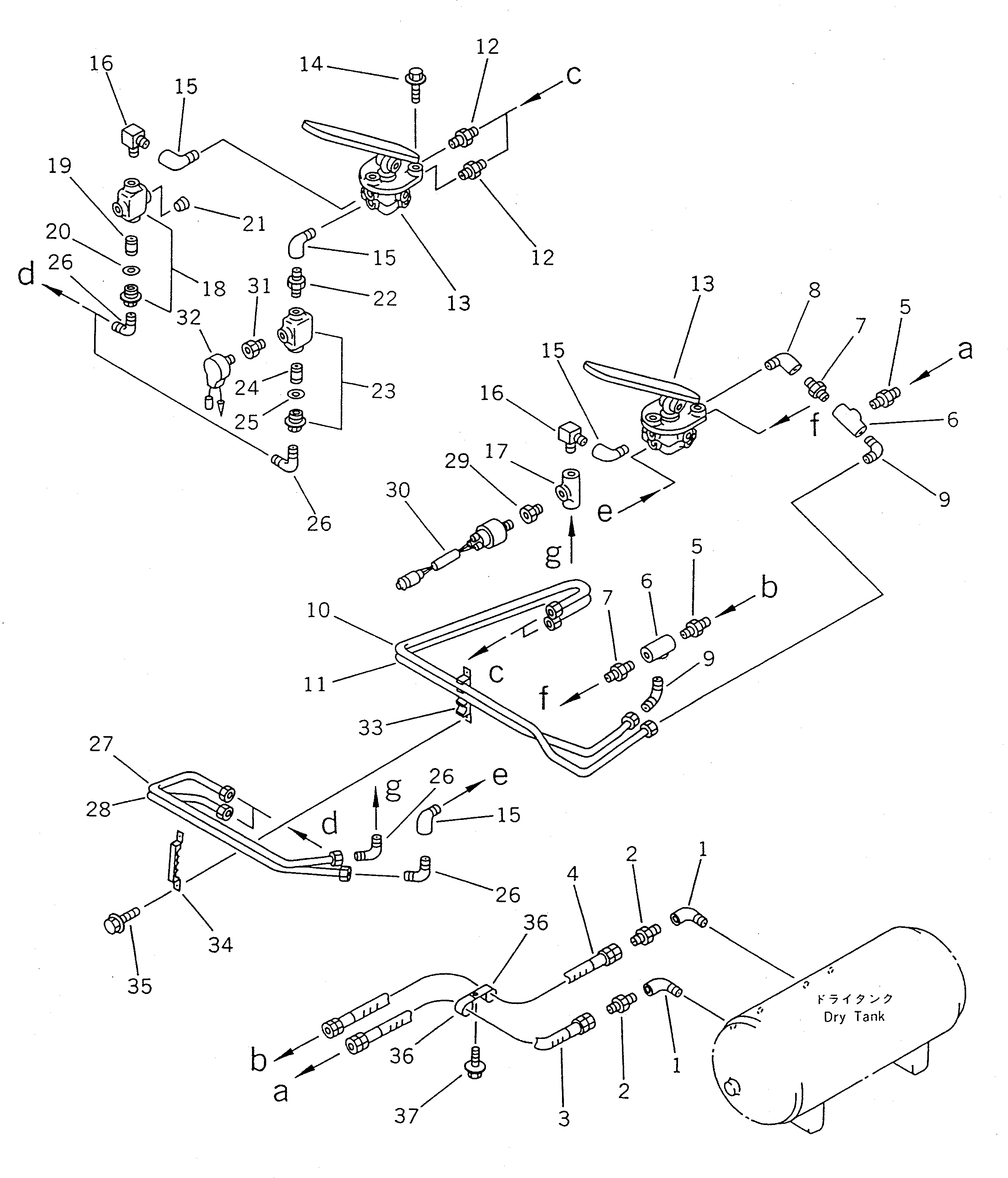 Wheel Loaders Komatsu / WA450-1 S/N 10001-UP (Overseas Version)(wa450-1c) / AIR PIPING (DRY TANK TO TREADLE VALVE)(#20001-)(090420 : 3531A)