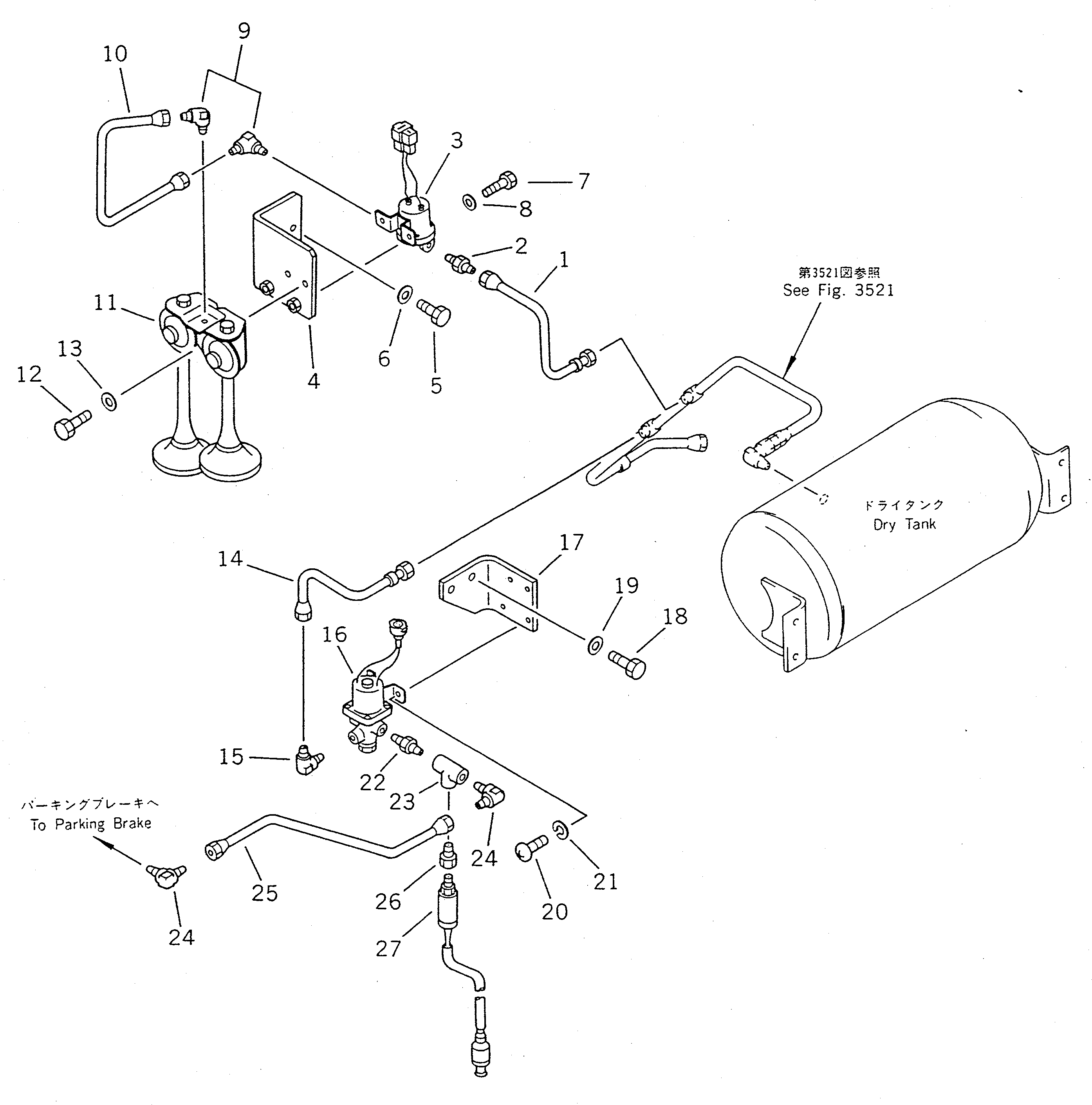 Wheel Loaders Komatsu / WA450-1 S/N 10001-UP (Overseas Version)(wa450-1c) / AIR PIPING (PARKING BRAKE AND HORN)(#10001-11037)(090450 : 3551)