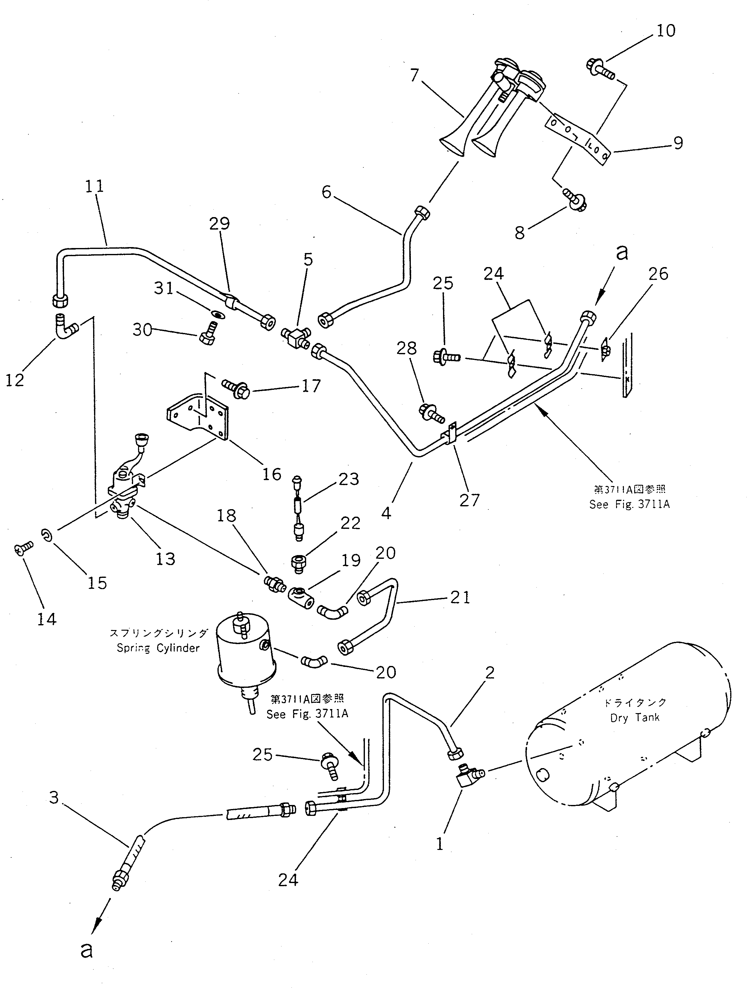 Wheel Loaders Komatsu / WA450-1 S/N 10001-UP (Overseas Version)(wa450-1c) / AIR PIPING (PARKING BRAKE AND HORN)(#20001-)(090470 : 3551B)