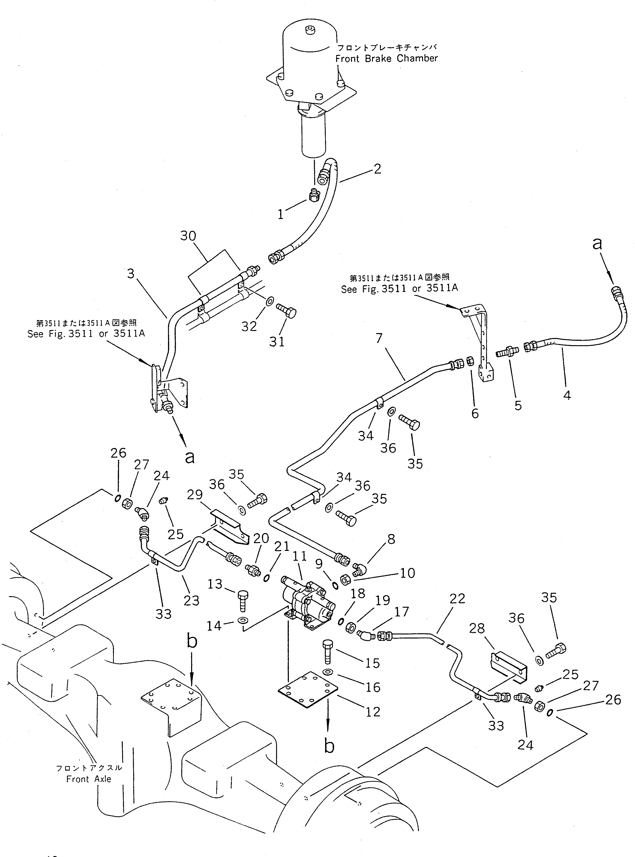 Wheel Loaders Komatsu / WA450-1 S/N 10001-UP (Overseas Version)(wa450-1c) / BRAKE OIL PIPING (FRONT BRAKE)(#10001-19999)(090580 : 3711)
