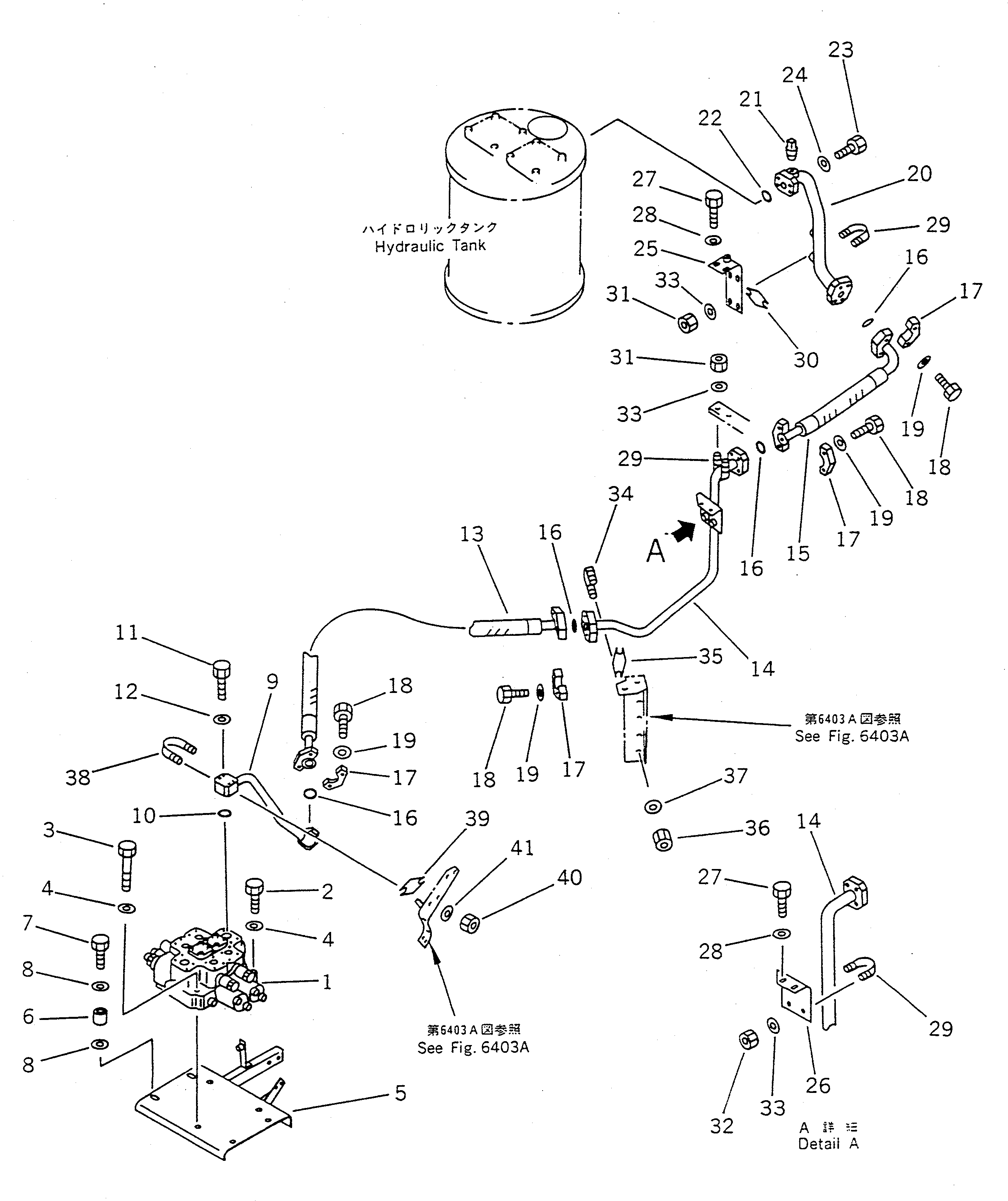 Wheel Loaders Komatsu / WA450-1 S/N 10001-UP (Overseas Version)(wa450-1c) / HYDRAULIC PIPING (VALVE TO TANK)(#10797-19999)(180340 : 6404A)