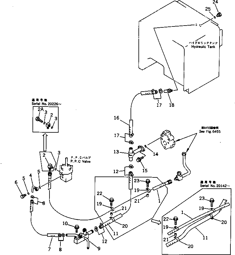 Wheel Loaders Komatsu / WA450-1 S/N 10001-UP (Overseas Version)(wa450-1c) / HYDRAULIC PIPING (P.P.C. VALVE LINE) (2/3)(#20001-)(180470 : 6456)