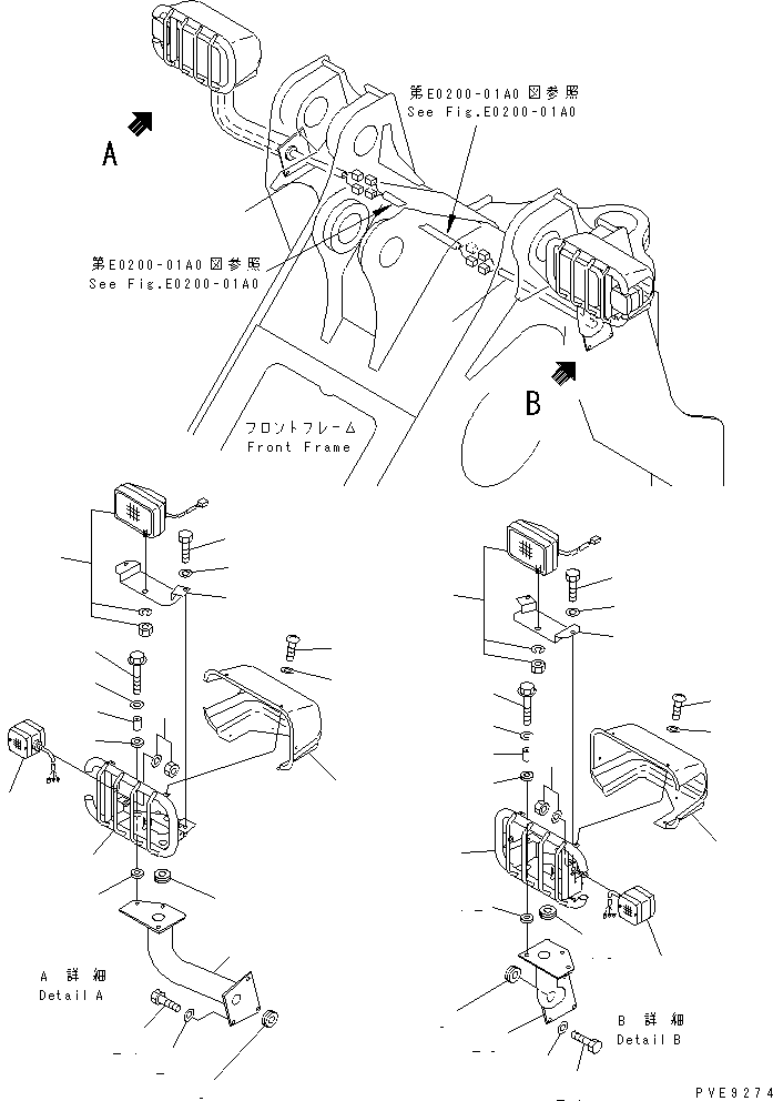 Wheel Loaders Komatsu / WA450-3A S/N 53001-UP(wa450-5r) / LIGHT AND MOUNTING (HEAD LAMP AND SUPPORT) (LAMP GUARD TYPE)(120170 : E0300-01A1)