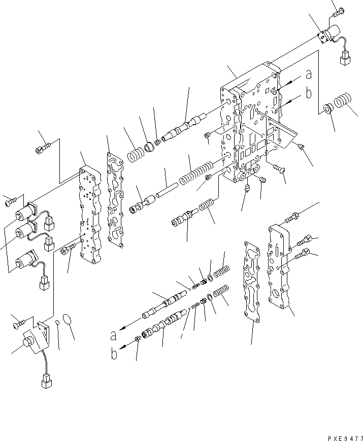 Wheel Loaders Komatsu / WA450-3A S/N 53001-UP(wa450-5r) / TRANSMISSION CONTROL VALVE (LOWER VALVE) (FOR EMERGENCY STEERING)(#54001-)(150290 : F4350-62A0A)
