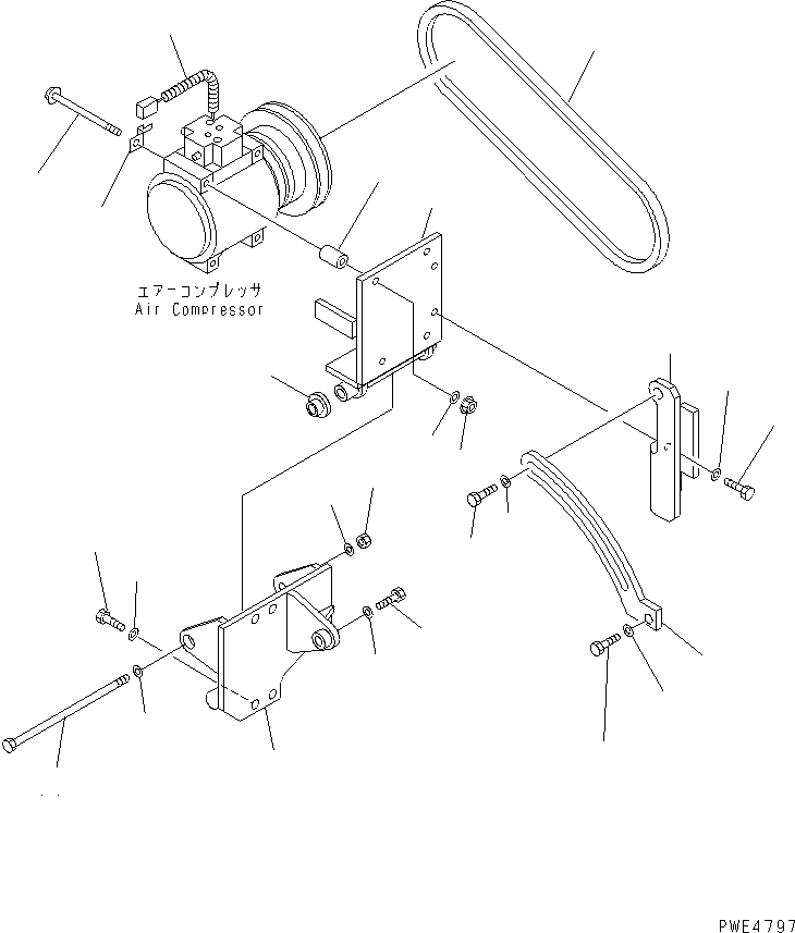Wheel Loaders Komatsu / WA450-3A S/N 53001-UP(wa450-5r) / AIR CONDITIONER MOUNTING AND PIPING (AIR COMPRESSOR MOUNTING)(240430 : K0711-01A0)